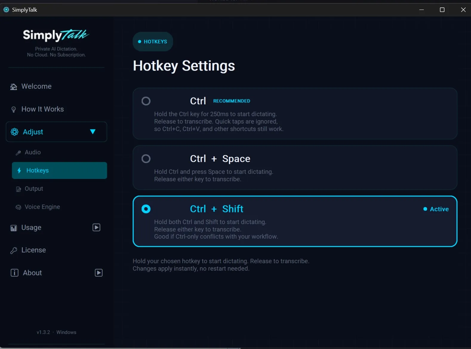 SimplyTalk hotkey configuration settings